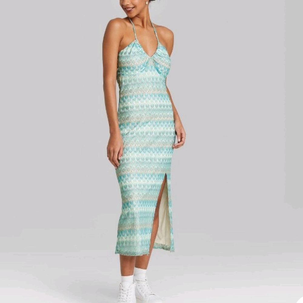 Crochet Slip Dress-Wild Fable-Aqua Blue XS